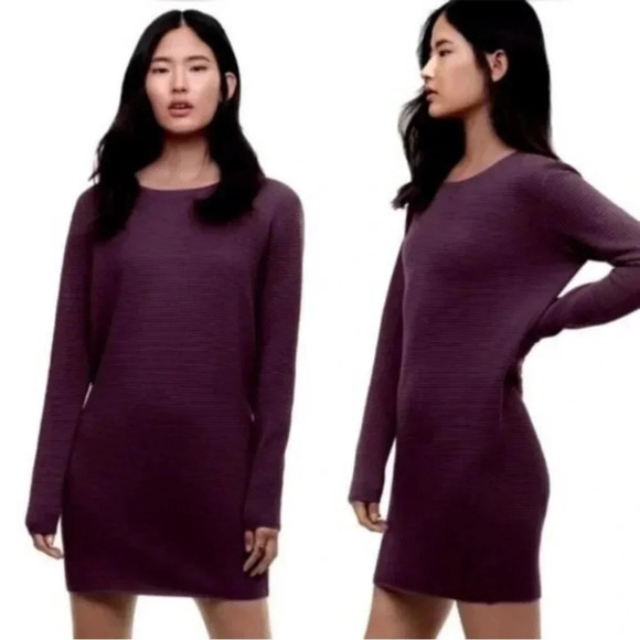 Wilfred Sweaters - [XS]Wilfred Free Burgundy Ribbed LS Silk Cashmere Tunic Sweater